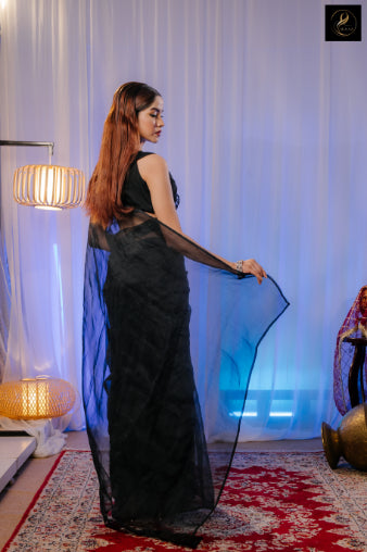 Black Muslin with Handwork blouse piece – matching unstitched blouse by Rinaz