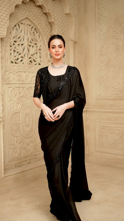 Premium Party Saree- Black (Koti Style)