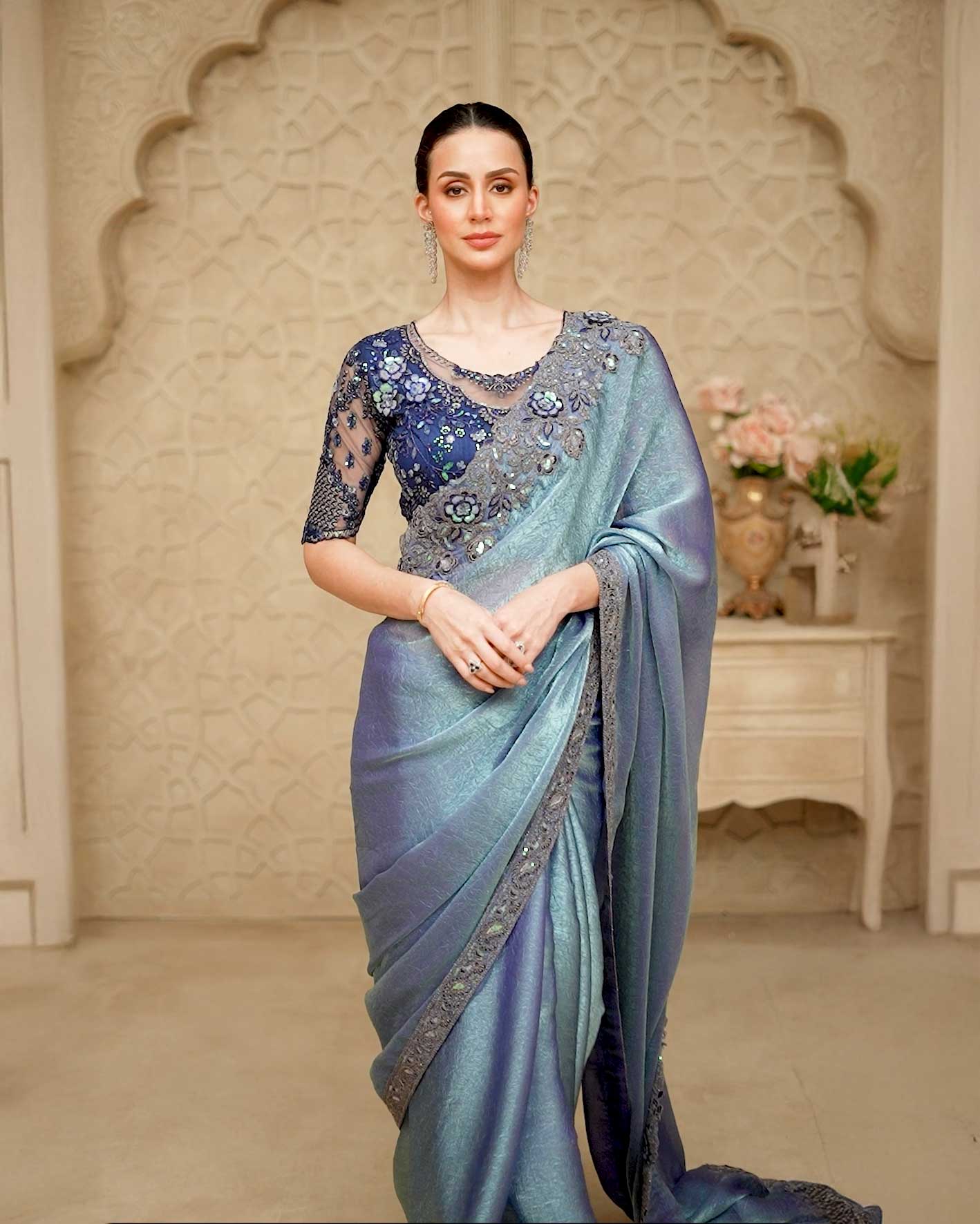 Premium Party Saree- Metallic Blue