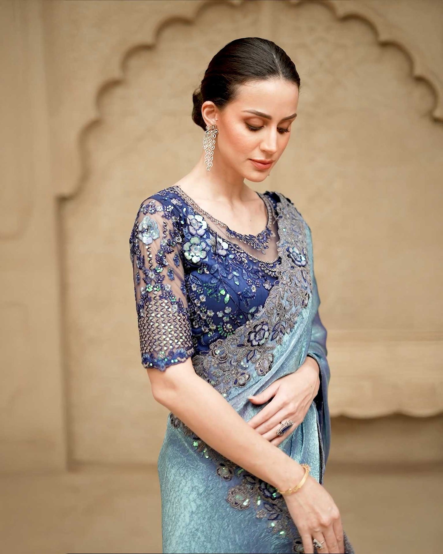 Premium Party Saree- Metallic Blue