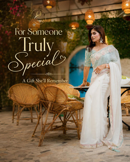 Premium Party Saree- Ivory White