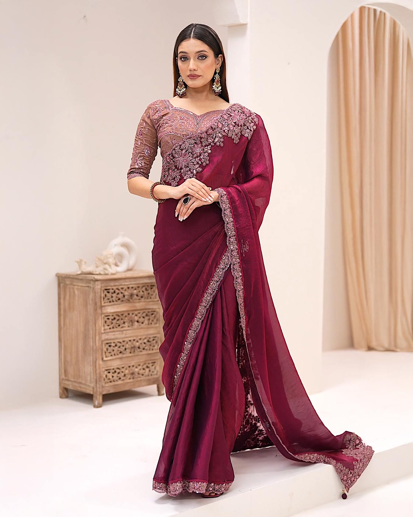 Premium Party Saree- Maroon