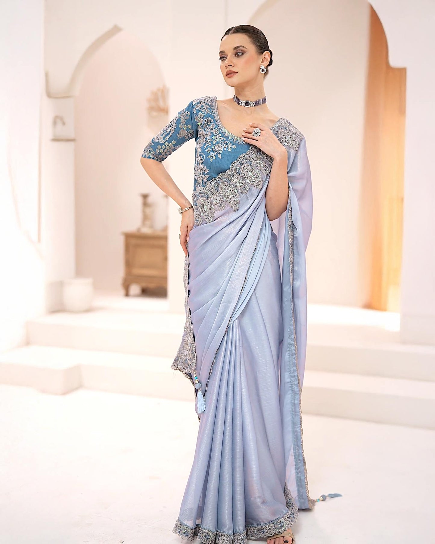 Premium Party Saree- Powder Blue