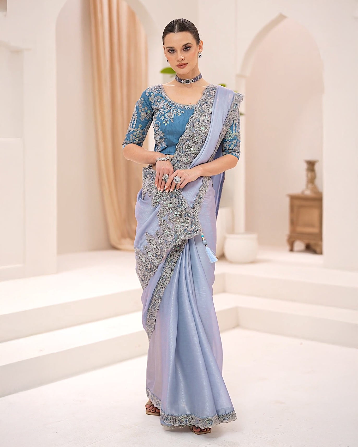 Premium Party Saree- Powder Blue