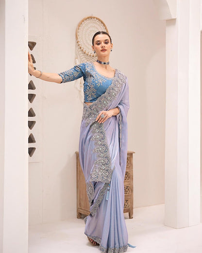 Premium Party Saree- Powder Blue