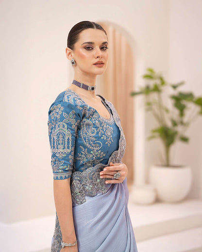 Premium Party Saree- Powder Blue