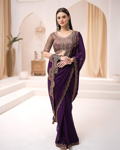 Premium Party Saree- Plum