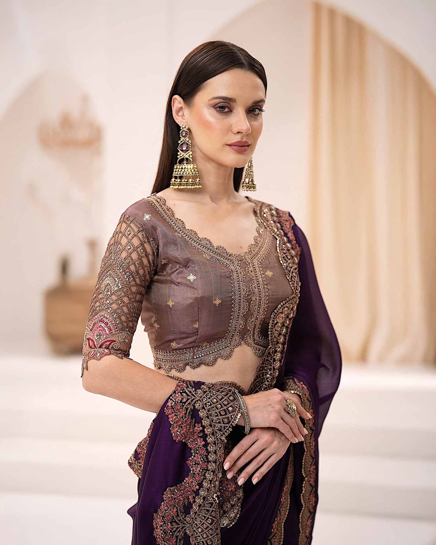 Premium Party Saree- Plum