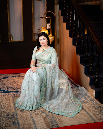 Mint Mehr exclusive hand karchupi sequin embroidery detail by Rinaz
