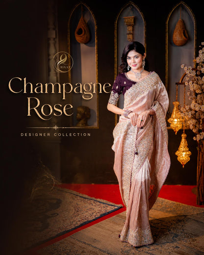 Champagne Rose – Shimmer Silky Georgette Partywear Saree by Rinaz