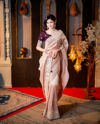 Champagne Rose Partywear Saree – Side Profile View