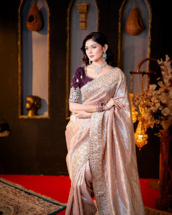 Champagne Rose – Shimmer Georgette Saree for Reception & Engagement