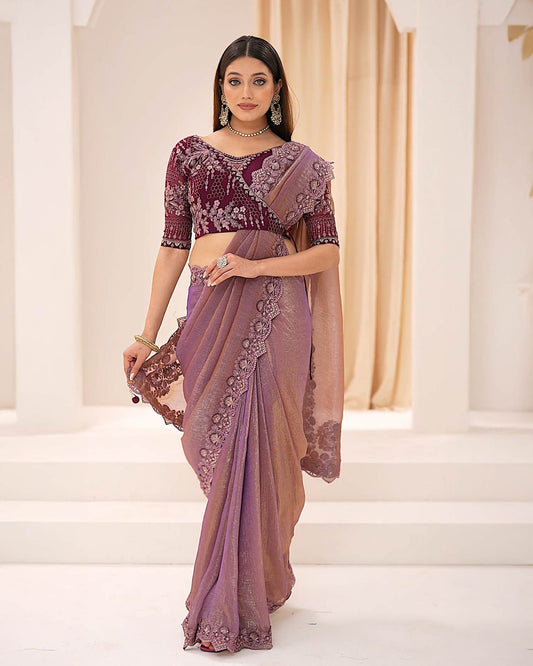 Rosewood mauve crepe georgette party saree with soft shimmer by Rinaz Bangladesh