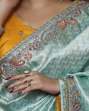 Aurelia Mint saree blouse piece – designer mustard gold blouse