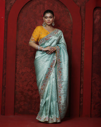 Aurelia Mint saree border and pallu detail – katdana and sequin work
