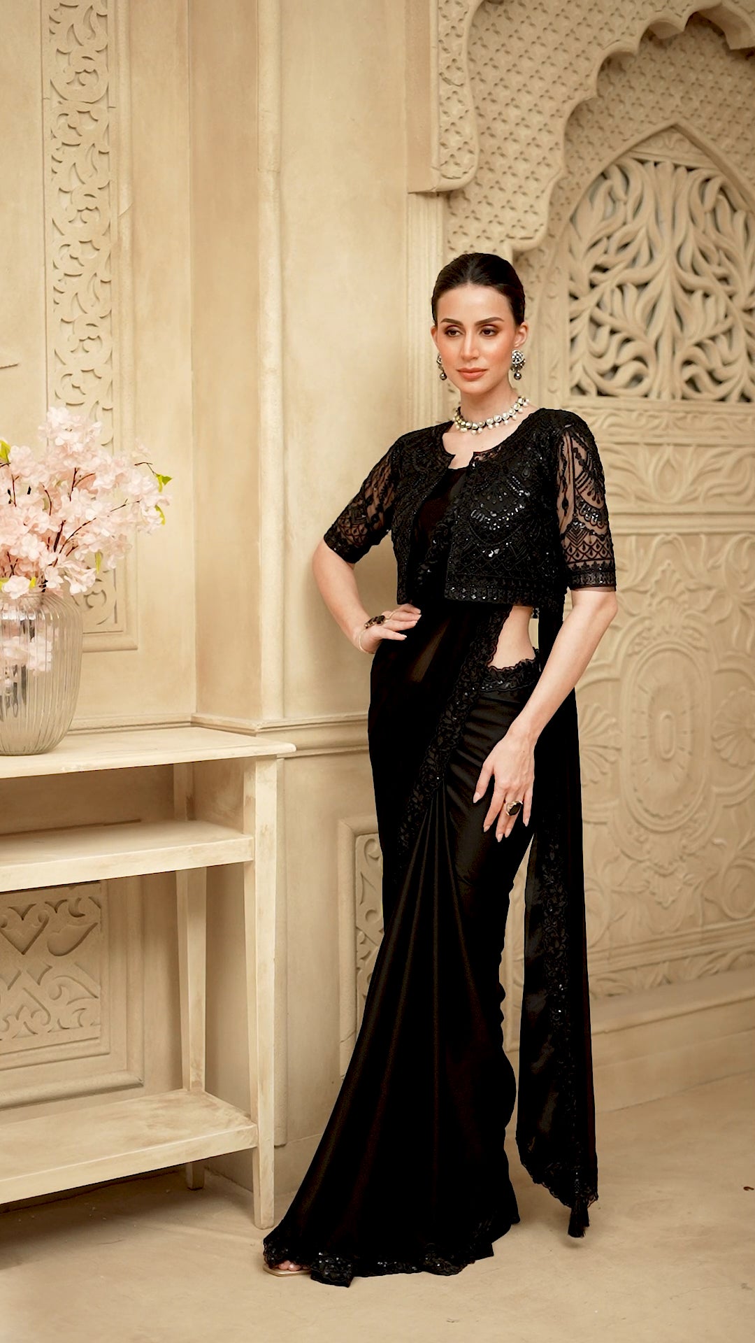 Premium Party Saree- Black (Koti Style)