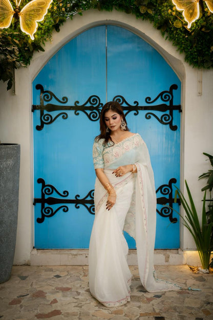 Premium Party Saree- Ivory White