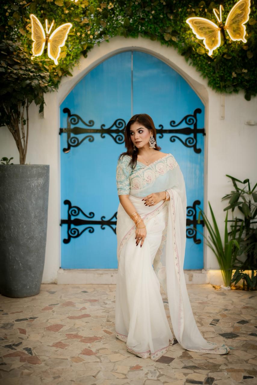 Premium Party Saree- Ivory White