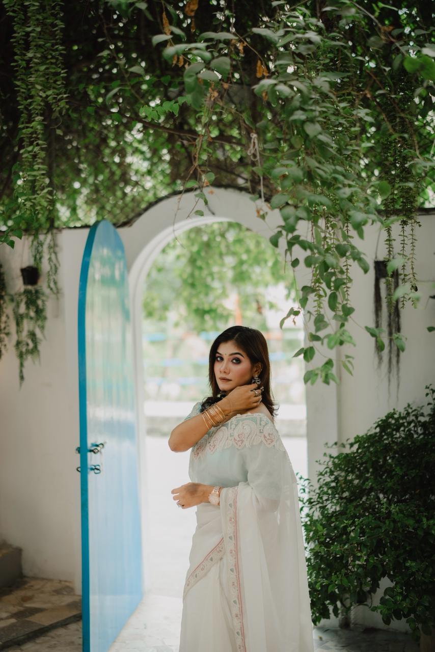 Premium Party Saree- Ivory White