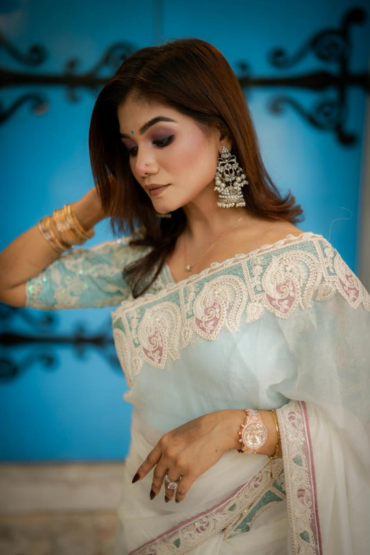 Premium Party Saree- Ivory White