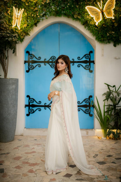 Premium Party Saree- Ivory White
