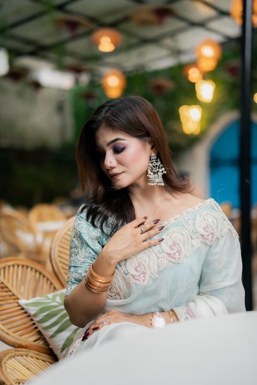 Premium Party Saree- Ivory White
