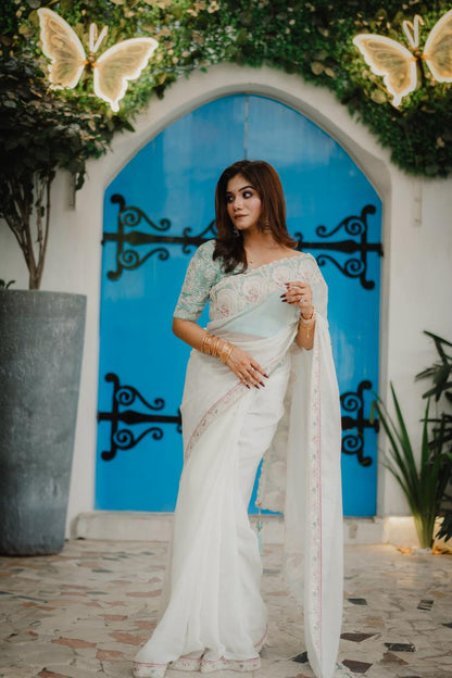 Premium Party Saree- Ivory White