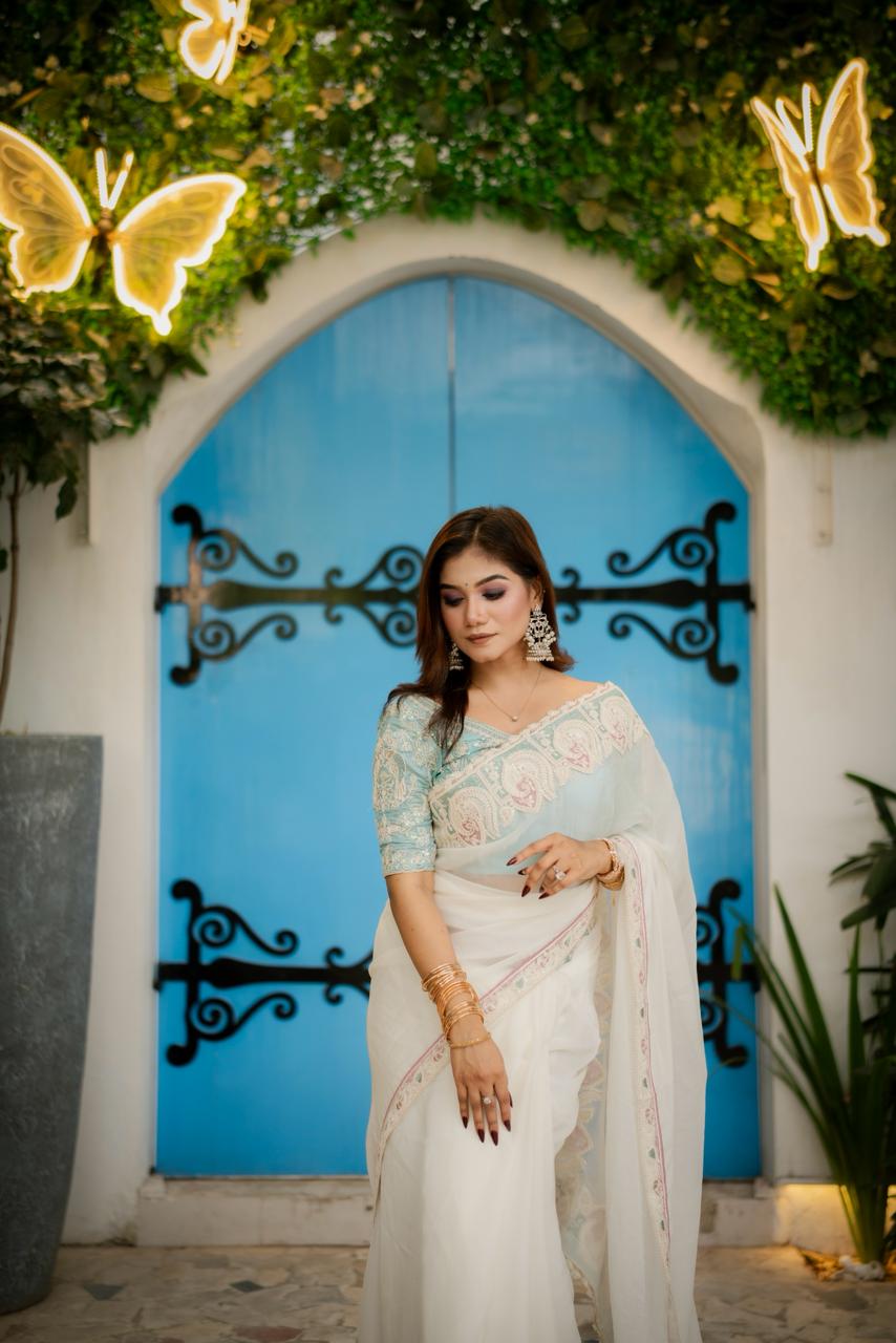 Premium Party Saree- Ivory White