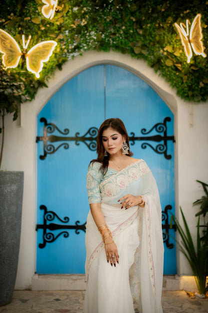 Premium Party Saree- Ivory White