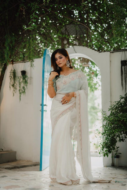 Premium Party Saree- Ivory White