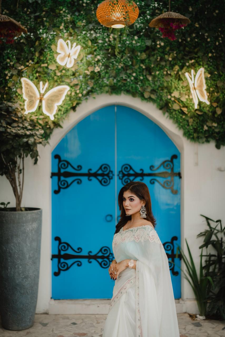 Premium Party Saree- Ivory White